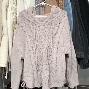 Knitted soft hooded sweater